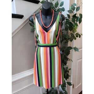 Gianni Bini Knee Length Dress Womens Size 2 Multicolor Striped V-Neck Sleeveless